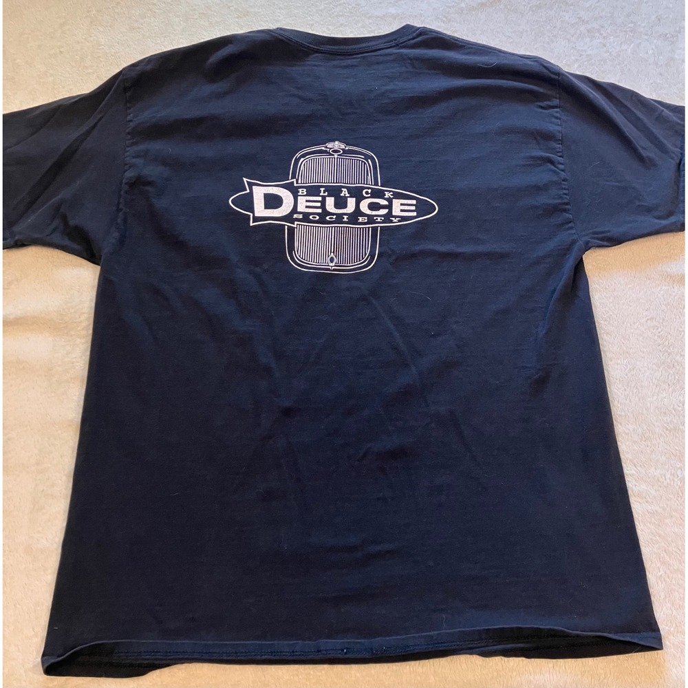 Vintage Hanes Black Deuce Society T-Shirt Mens XL Black Y2K Graphic Hot Rod Car - Picture 2 of 9